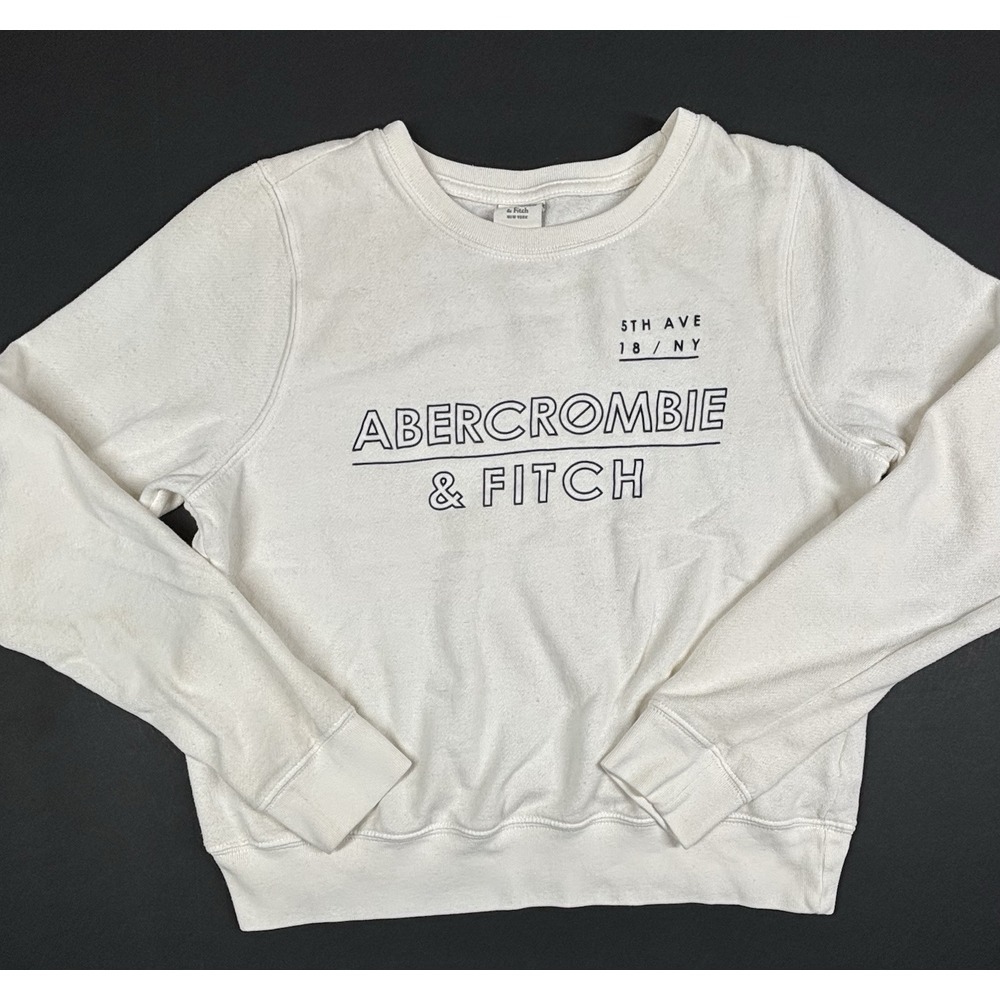 Abercrombie & Fitch Pullover Light Sweatshirt White‎ Medium Spell Out Retro Y2K